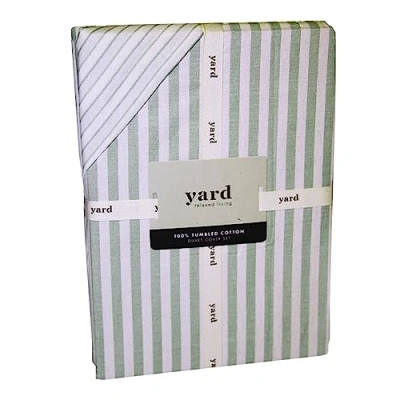 Image of The Linen Yard Hebden Double Duvet Cover Set, Cotton, Eucalyptus, Green