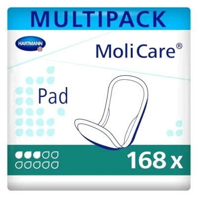 Image of MoliCare Pad, Incontinence Pad for Women and Men with Bladder Weakness, 3 Drops, 6 Packs of 28 (168 Pieces)