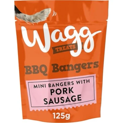 Image of Wagg BBQ Bangers Pork Sausages Dog Treats 125g (Pack of 7) Oven Baked