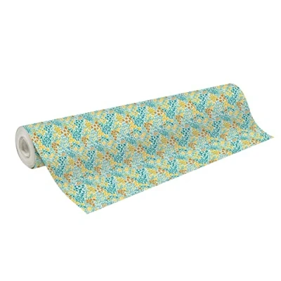 Image of Clairefontaine 202092C A reel of Gift wrap Excellia 80g paper Format: 50x0.70m Pattern: Liberty, Floral, Blue/Yellow/Orange wrapping, ideal for professional packaging