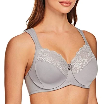 Image of MELENECA Women&#039;s Minimizer Bra Full Coverage Plus Size Underwire Lace Comfort Cushion Strap Grey 46E