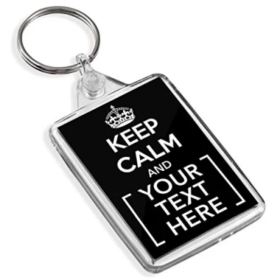 Image of Turquoise Keep Calm And Carry On Personalised Custom Text Keyring Key Fob Chain Clear (Black)