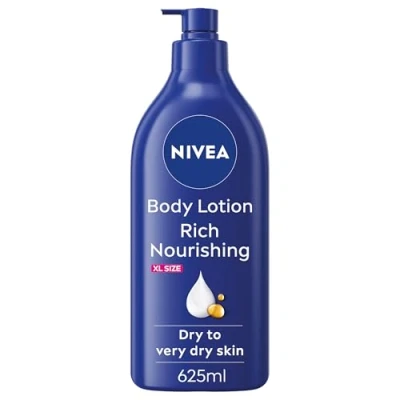 Image of NIVEA Rich Nourishing Body Lotion (625ml), 72H Hydration Moisturiser for Dry Skin Made with Deep Moisture Serum and Almond Oil, Extra Large