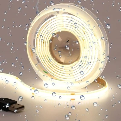 Image of GOMING DC 5V USB COB LED Strip Light Natural White 4000K IP65 Waterproof CRI 93+ Powered 6.6ft/2M 320LEDs/M Flexible Tape Lights for TV Backlight Cabinet Home DIY Lighting