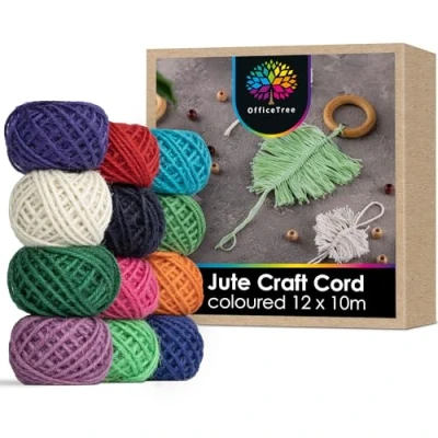 Image of OfficeTree 12 x 10m Coloured Jute Twine 2mm 33&#039;ft String for Crafting Gardening Gift Wrapping Parcel