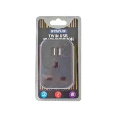 Image of Status Multi USB Plug Adapter Black 2 Port Adaptor Through S2USBPTABL1PK3