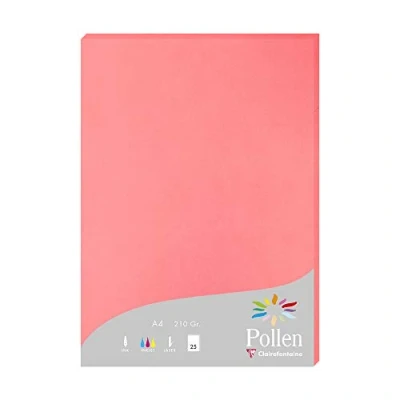 Image of Clairefontaine Ref 24235C Pollen Coloured Paper (Pack of 25 Sheets) A4 (210 x 297mm), 210gsm Paper, Inkjet &amp; Laser Printer Compatible, Acid Free Lychee