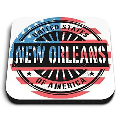 Image of 1 x Square MDF Fridge Magnet New Orleans USA Flag Travel Stamp 6067