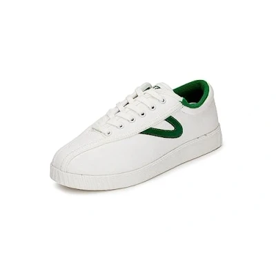 Image of TRETORN Nyliteplus Canvas Trainers Women&#039;s Lace Up Casual Tennis Shoes Classic Vintage Style, White Green, 6 UK