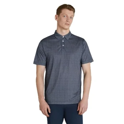 Image of PGA Tour Golf Men&#039;s Polo Shirt, Micro Bag Print, Natural Stretch, Regular Fit, Short Sleeve, Caviar Black, Small