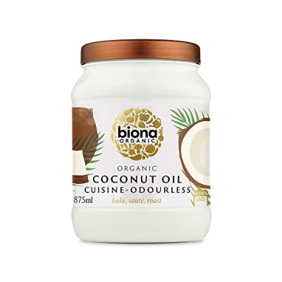 Image of Biona Organic Coconut Oil 875 ml Cuisine Mild &amp; Odourless Dairy Free, Naturally Vegan Ketogenic and 100 Percent Natural For Cooking, Roasting Baking