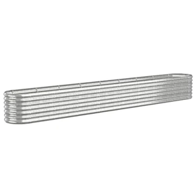 Image of vidaXL Oval Garden Raised Bed 332x40x36 cm Sturdy Powder coated Steel Planter for Outdoor, Patio, and Balcony in Silver