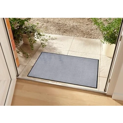 Image of Hanse Home Washable Indoor and Outdoor Doormat Plain Door Mat Dirt Trapper Entrance Rug Non Slip Sizes 40 x 60 cm Silver Grey