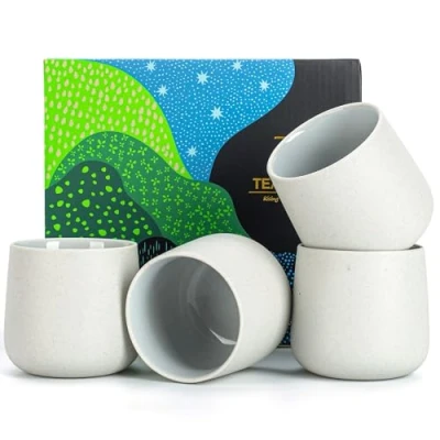 Image of TEANAGOO Ceramic Japanese Tea Cup, 7.2Oz / 205 ml, Lt.Grey, H5, 4 Pcs/Box, Occupied Japan Cups, Chinese Asian Cups no Handles, Korean Cup for