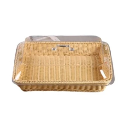 Image of Osmond Basket with Lid,Basket Lid for Food,Tabletop Food Serving Basket,Woven Picnic Basket,Bread Beige