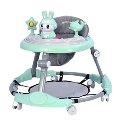 Image of Adjustable Baby Walkers for with Easy Clean Tray, Universal Wheeled Walker, Anti Rollover Folding Walker Girls Boys 6 18Months Toddler (Green)
