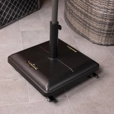 Image of Charles Bentley 37.5Kg Outdoor, Garden, Patio, Square Concrete Parasol Base Umbrella Stand Holder With Adjustable Pole, For Flat Surfaces, Made Of Polycrete and Iron, Wheels (38x50cm)