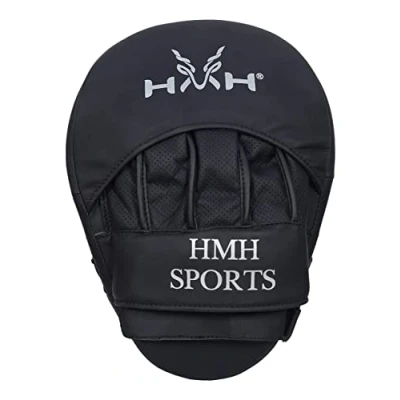 Image of HMH Sports Boxing Pads Focus Mitts, ConvEX Skin Leather Curved Hand Pad with Adjustable Strap, Hook and Jab Strike Shield for MMA, Martial Arts, Punching Target, Muay Thai Training (Silver)