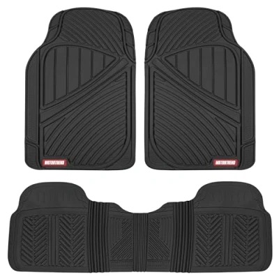 Image of Motor Trend FlexTough Performance All Weather Rubber Car Floor Mats 3 Piece Automotive Liners for Cars Truck SUV, Heavy Duty Waterproof (Black)