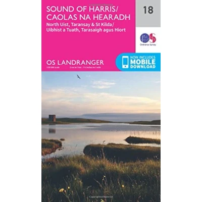 Image of Landranger 18 Sound of Harris, North Uist, Taransay &amp; St Kilda Map With Digital Version