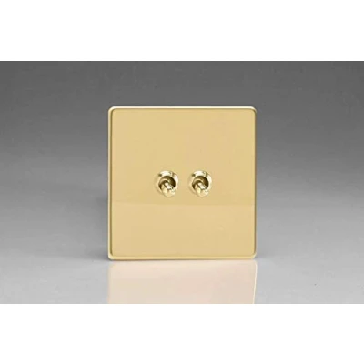 Image of Varilight 2 Gang 10A 1 or Way Toggle Light Switch Polished Brass XDVT2S