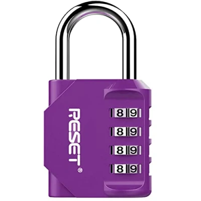 Image of RESET 060 4 Digit Combination Padlock, Outdoor Lock, Indoor Ideal for School Locker, Gym Fence, Gate, Hasp, Shed, Toolbox, Purple, 1 Pack
