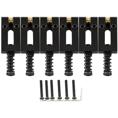 Image of Musiclily Ultra 10.5mm Full Solid Brass Modern Style Roller Saddles for Strat Tele Electric Guitar Bridge, Black (Set of 6)