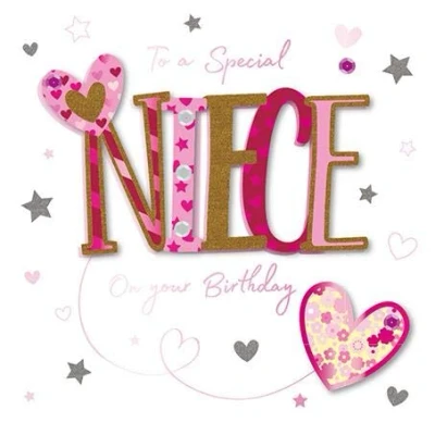 Image of Special Niece Embellished Birthday Greeting Card Talking Pictures Cards MWER0128/Z