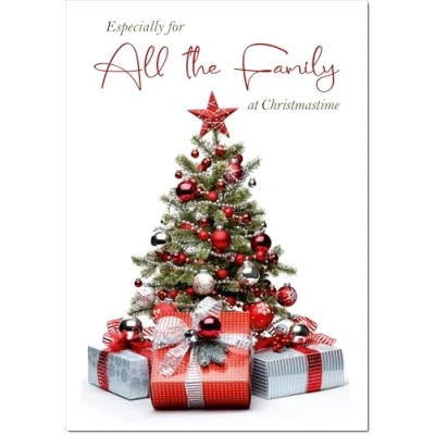 Image of doodlecards To All The Family Christmas Card Tree and Parcels Large A4 Size for with Plain Envelope