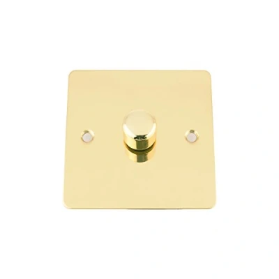 Image of A5 Mains LED Light Dimmer Switch 250W 1 Gang 2 Way Polished Brass Flat Plate