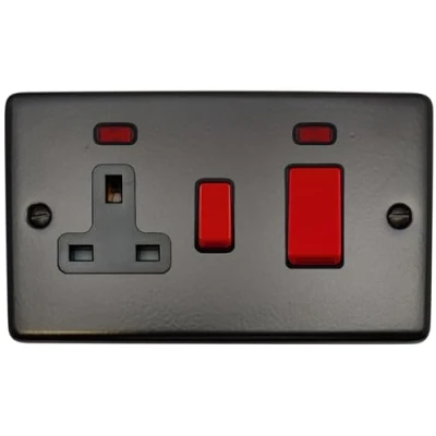 Image of G&amp;H CFB29B Standard Plate Matt Black 45 Amp DP Cooker Switch &amp; 13A Switched Socket
