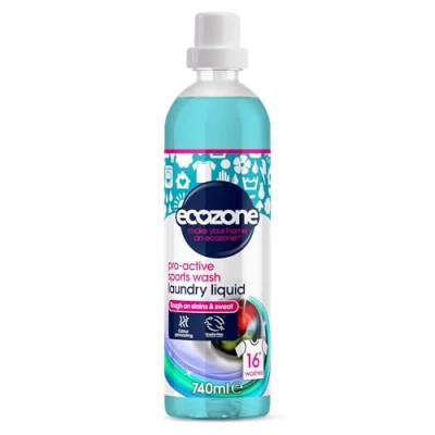 Image of Ecozone Pro Active Sports Wash, Ultra Concentrated Laundry Liquid Bio Detergent, Washing Machine Clothing Stain &amp; Odour Removal, Natural Vegan Non Toxic Eco Friendly, Gentle on Skin, 16 Washes (750ml)