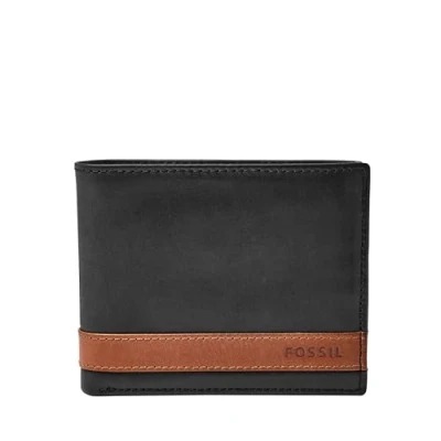 Image of Fossil Men&#039;s Quinn Leather Bifold Wallet, Black Flip Id, One size
