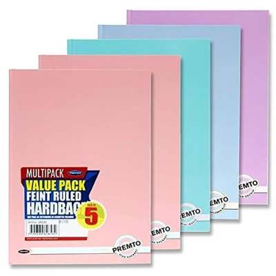 Image of Premier Stationery Premto Pastel A4 160pg Hardcover Notebook. Assorted Colours. Pack of 5.