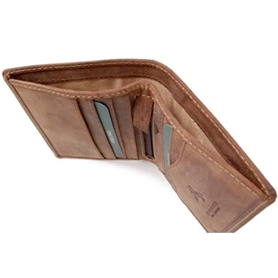Image of VISCONTI Men&#039;s Small Bifold Leather Wallet RFID Protected 6 Credit Card Slots, Note Section &amp; Coin Pocket Gift Boxed 705 Arrow Oil Tan