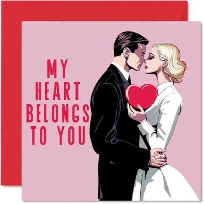 Image of Cute Anniversary Card for Him Her My Heart Belongs To You Valentines Day Boyfriend Girlfriend Husband Wife Partner, 145mm x Romantic Greeting Cards Fiance Fiancee