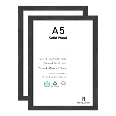 Image of A5 Black Wood Poster Frame with Plexiglass Front Photo Picture for Wall Mounted (Black Wood,15x21,Set of 2)