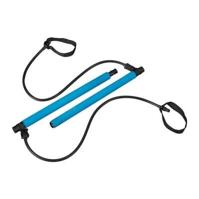 Image of Relaxdays Pilates Resistance, Full Body Workout for at Home, Fitness Band, Training Bar, Portable, Blue, 100 x 93 3 cm