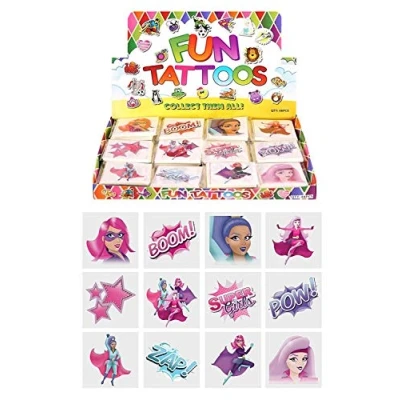 Image of HENBRANDT 72 x Super Girls Temporary Tattoos Children&#039;s Birthday Loot Party Bag Filler