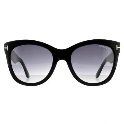 Image of TOM FORD Woman FT0870 WALLACE 01B Sunglasses Acetate Black Smoke Cat Eye Normal Shaded