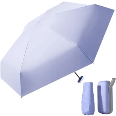 Image of Mini Folding Umbrella Small Travel with Case Ultra Portable Compact Umbrella, Anti UV Rainproof Windproof Fast Dry and Lightweight for Women Man Students Travel(purple)
