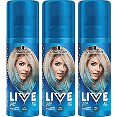 Image of Schwarzkopf Live Colour Temporary Hair Spray, Blue Twist, Pack of 3