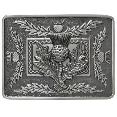 Image of Celtic Thistle Kilt Belt Buckle Scottish Design, Traditional Highland Accessory for Men’s Kilts, Antique Silver, Chrome Finish (Antique Silver Finish)