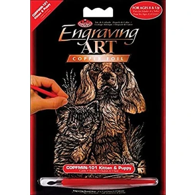 Image of Royal Brush COPMIN 101 Mini Copper Foil Engraving Art Kit, 5 by 7 Inch, Kitten and Puppy