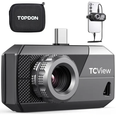 Image of TOPDON TS001 Thermal Camera for Android, 9mm Adjustable Lens, Observation Range 0.1 to 500M, 256x192 IR High Resolution, 25Hz Refresh Rate, Manual Focusing Imaging with Phone Holder