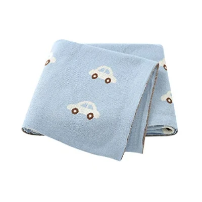 Image of Ziyunlong Baby Blanket 100% Cotton Soft Lightweight for Newborn with Lovely car, 100 x 80cm Light Blue