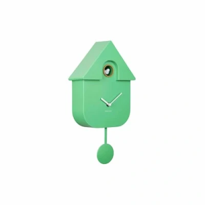 Image of Karlsson Bright Modern Cuckoo Wall Clock with Swinging Pendulum and Tweeting Bird Song (Bright Green), KA5768