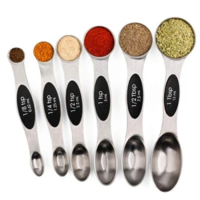 Image of Magnetic Measuring Spoons Set of 6 Stainless Steel Dual Sided Stackable Teaspoon for Dry and Liquid Ingredients