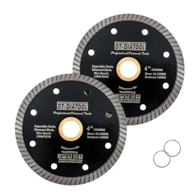 Image of DT DIATOOL Diamond Saw Blade 2PCS 4 Inch / 105mm Super Thin Cutting Disc for Porcelain Tile Marble Ceramic Granite
