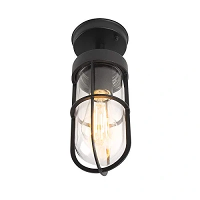 Image of Qazqa Outdoor Country Exterior Ceiling Lamp I Flush Light Black with Glass IP44 Elza Garden Suitable for LED E27 1 Aluminium